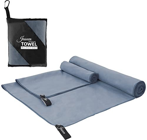 JASUEN Mikrofaser Handtuch Set-200x100cm+100x50cm Microfaser Handtücher for Sporthandtuch Reisehandtuch Outdoor Handtuch Strandtuch 2 Stück (Dunkelgrau, 200x100cm+100x50cm)
