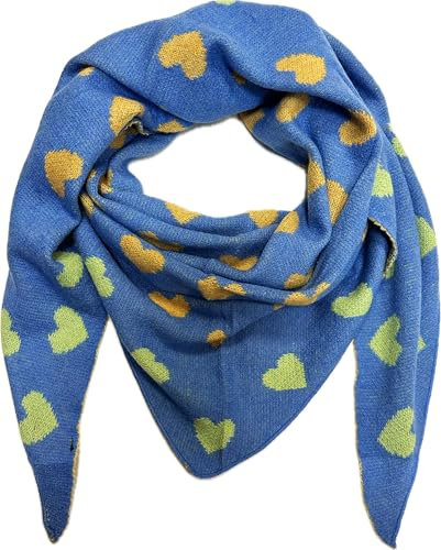 Jeamis XXL Dreieck Strickschal Herz Warmer Winter Schal Fashion Tuch Herbst Frühling Schlauchschal (Blau)