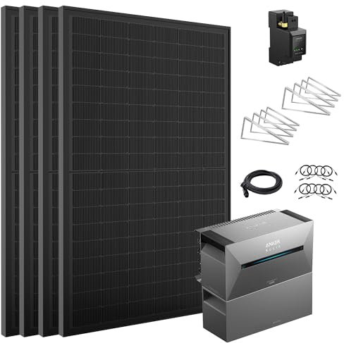 ALLDREI® Balkonkraftwerk mit Speicher 4,3kWh, 2 Pro Solarbank E1600Pro All in One Stromspeicher mit Akku BP2700x1, Komplettset mit 4x440W Bifazialer Solarpanel & Smarten Zähler & Halterungx4
