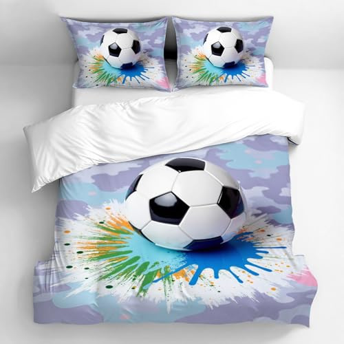 NPCEED Juego de ropa de cama infantil de 135 x 200 cm con diseño de fútbol, 3D de fútbol, funda nórdica para niños, niños, adolescentes, 135 x 200 cm, A)