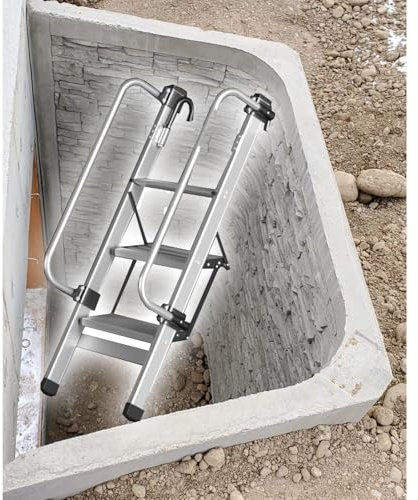 EXCLURA Dachbodentreppe Kellerausstiegsleiter für Fensterschacht, Aluminium-Dachbodenleiter 1,2/1,4/1,7/1,9/2,2 M, Dachbodentreppe mit Handlauf und Breitem Pedal, Dachbodentreppe(1.19m(3.9ft)-3 Step)