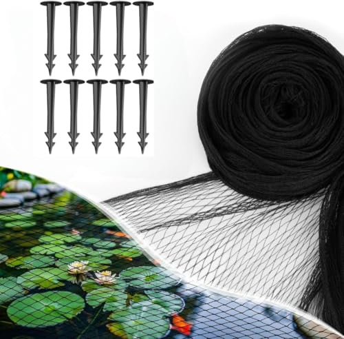 Teichnetz Feinmaschig, 2M x 5M Vogelschutznetz Engmaschig Vogelnetze mit 10 Stück Bodenanker UV-beständiges Taubennetz für Garten, Obstbäume, Gemüsebeete Teiche, Robustes Schutznetz gegen Vögel Laub