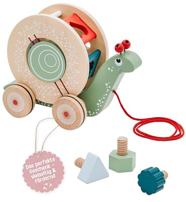 wunderwunsch smallfoot Nachziehtier personalisiert, Babygeschenke, Baby Toys, Spielzeug 1 Jahr, Taufe, Montessori Spielzeug, Holzspielzeug, 1. Geburtstag, Geschenk Geburt (ohne Name)