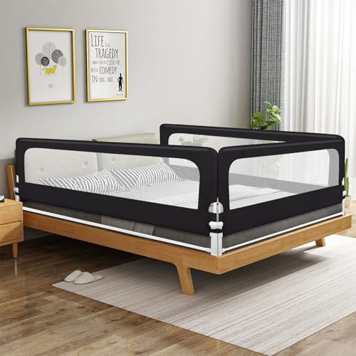 HUOLE Bettgitter klappbar, Bettschutzgitter mit Verstellbarer Gurte, EIN-klick-Faltung, Rausfallschutz Bett 180° faltbar für Boxspringbett, Elternbett, Kinderbett-200 * 70 * 26 cm – schwarz
