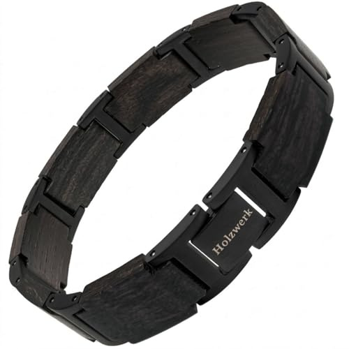Holzwerk SCHILFSEE Natur Holz Armband für Damen und Herren Holzarmband Herrenarmband Damenarmband Braun Schwarz Einstellbar inkl. Armbandkürzer und Aufbewahrungsbox