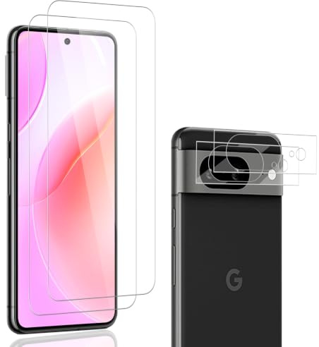 Carantee für Panzerglas für Google Pixel 8 Schutzfolie, 2+2 Stück 9H Härte HD Klar, Kameraschutz + Displayschutz, Fingerabdruck-ID Kratzfest Anti-Staub, Blasenfrei für Alltag Tasche
