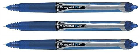 Pilot Pack of 3 Hi-Tecpoint V7 RT Retractable Ink Rollerball Pens 0.5 mm Line Blueaa