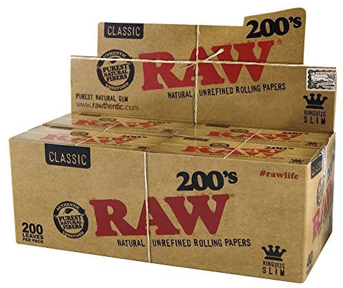 RAW 200's Classic - Papel de fumar natural sin pliegue, 200 papeles por librito, 1 caja (40 libritos)