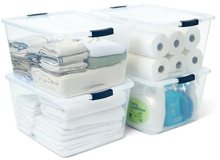 Rubbermaid Aufbewahrungsbehälter aus Kunststoff, stapelbar, mit robusten transparenten Deckeln mit Einrastfunktion