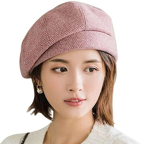 WANYIG Winter Barett Cap Damen Koreanisch Stil Frauen Barette Baskenmütze Kleid Mütze Wintermütze Bequem und Warm für Frühling/Herbst/Winter(Rosa)