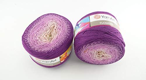 YarnArt Flowers 500 Gramm Bobbel Wolle Farbverlauf, 55% Baumwolle, Bobble Strickwolle Mehrfarbig 290