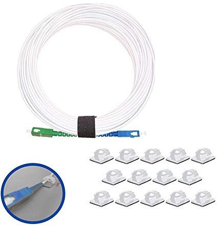Elfcam® - Câble à Fibre Optique pour Freebox, La Livraison avec 25 Pièces Clips de Câble Adhésif pour Gestion de Fibre Optique, SC/APC à SC/UPC Monomode Blanc, 20M