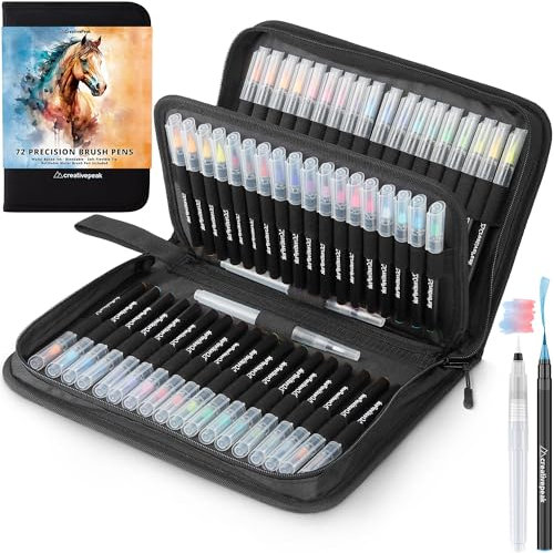 Creativepeak Aquarell-Pinselstifte, 72 lebendige Farbmarker mit weicher Spitze und 4 Mischpinseln, Aquarell-Pinselstift-Set für Kalligraphie und Beschriftung