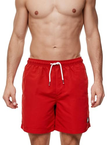 Indicode Herren Ferguson Badehose mit 3 Taschen und Tunnelzug | Badeshorts für Männer Goji Berry, M
