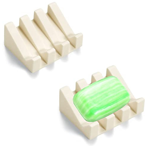 HANCELANT Jabonera de sili, a , desagüe para ducha, baño, barra de jabón, bandeja de secado autodrenable para cascada, soporte de esponja para fregadero de cocina, fácil limpieza, accesorios de viaje