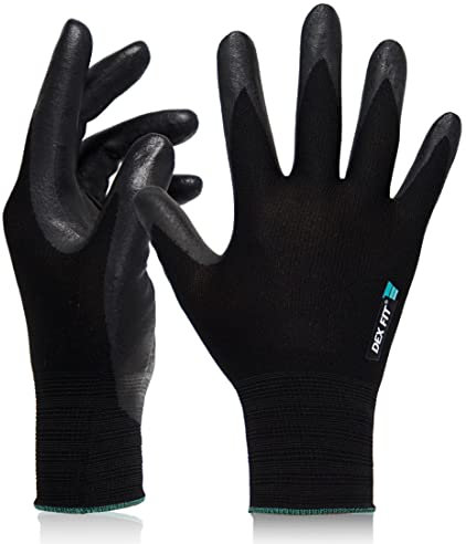 DEX FIT Nitrilschaum Arbeitshandschuhe FN331; Rutschfester Griff, Dünne und Leichte Arbeitshandschuhe, Touchscreen, 3D-Komfort-Passform, Maschinenwaschbar; Schwarz L (9) 3 Paare