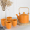 KOPYFANTAP Service à Thé avec Théière en Céramique pour Adultes, 900ml Théière avec 1 Filtre et 180ml 4 Tasses，Modèle Design Relief Géométrique，Orange