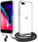 WenBaby Handykette mit Band für iPhone 7/8 Plus 5.5 Schutzhülle Necklace Hülle mit Band Handyhülle für zum Umhängen Transparent Case mit Schnur,Schwarz