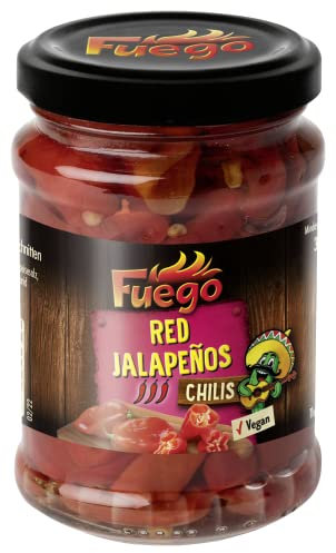 Fuego - Rote Jalapeños, geschnitten , Verleiht einer Vielzahl an Gerichten eine mexikanische Schärfe , Ideal auch für Marinaden und Dressings , 1 x 210 g