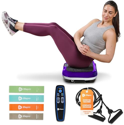 LifePro Vibration Plate Exercise Machine Purple- Whole Body Workout Vibration Fitness Platform w/ Loop Bands - Home Training Equipment - Remote, Balance Straps, Videos & Manual