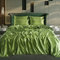CHARKHAH Satin Silk 6 Piece Complete Bedding Set Durable Silky Fabric with Single Double King Size Bed Fitted Sheet Duvet Cover Comforter and 4 Pillow Cases (Olive, Super King)