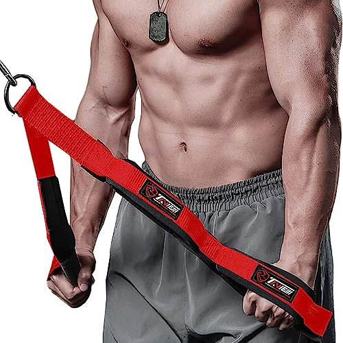 TAVIEW Tricep Rope Cable Attachment (Two Lengths Built in One) Greater Range of Motion, Tricep Pull Down Rope Extension Straps Cable Crossover Accessories (Red) (TCF22-Red)