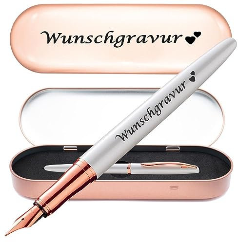 Pelikan Füllhalter Jazz® Noble Elegance mit Gravur als Geschenk | inkl. Etui mit Wunschgravur (Platz für 10 Stifte) | Emojis Gravur möglich | Farbe Perlmutt Weiß | personalisiert