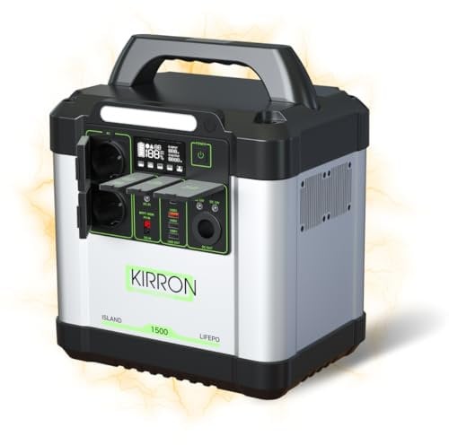 KIRRON – Island 1500 Tragbare Powerstation I 1456Wh Kapazität I max. Leistung 4000W 230V I 17Kg Leichtgewicht I LiFePO4 Batterie I Notstromaggregat, Stromspeicher für Balkonkraftwerk oder Camping