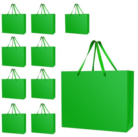 Xloey Grüne Geschenktüten, 32 x 11,4 x 27,9 cm, mit Griffen, St. Patrick's Geschenktüte, für St. Patrick's Day, irische Festivals, Geburtstag, Geschäft, Einzelhandel, Hochzeit, Partygeschenk, 10 Stück