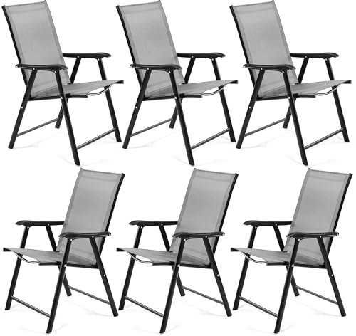 Yaheetech 6er Set Gartenstühle, Hochlehner Klappstühle Terrassenstühle mit Rückenlehne & Armlehnen, Klappbare Outdoor-Stühle Essstühle bis 150 kg Belastbar Grau