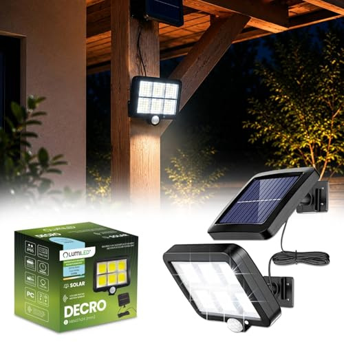 Lumiled Solarlampe für Außen mit Bewegungsmelder COB 6500K Kaltweiß Solar Wandleuchte Aussen IP65 wasserdicht Solarlicht Solarleuchte für Garten Sicherheitswandleuchte Wandlampe Außenleuchte