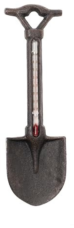 Gartenthermometer Schaufel aus Gusseisen H 22 cm - Außenthermometer Gusseisen analog - Thermometer Antik Garten - Wandthermometer Garten (Schaufel H 23,5 cm)