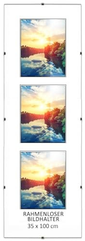MG Design Cadre photo sans cadre | 35x100cm | Verre acrylique | avec clips | Porte-photo pour affiches photos | Cadre d'affiche | plusieurs tailles | bon pour salon, salle à manger, cuisine