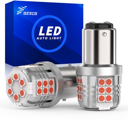 GZ5CG P21/5W LED Bulbs Red, 1157 BAY15D 380 Brake Stop Tail Lights 2-Pack | P21/5W 1157 BAY15D Base; Staggered Pins; 30 SMD LEDs; 200LM/900LM Dual Brightness; DC 12V; Red Light
