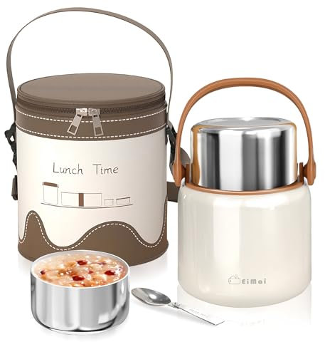 Euakee Boîte Alimentaire Isotherme 860ml, Boîte Isotherme Repas Chaud ou Froid en Acier Inoxydable, Thermoisolant Boîte Récipient Thermique sans BPA pour Ecole Bureau (Beige)