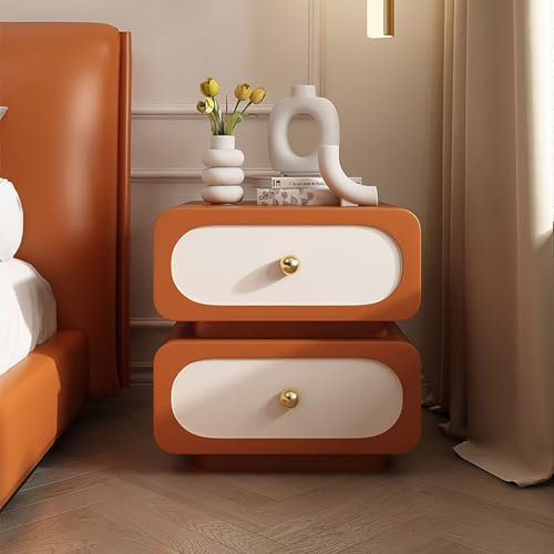 Moderner cremefarbener Nachttisch, Nachttisch aus Massivholz mit Mikrofaser-Leder-Finish und 2 Schubladen, multifunktionaler Beistelltisch für Wohnzimmer und Schlafzimmer, 45 cm, Braun To pursue