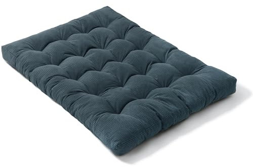 bananair - Futon für 2 Personen, Bequem & Dick, Schaumfüllung - Weicher & eleganter Breitcord Stoff - Inklusive Gurte, praktische klappbare Bodenmatratze (160x200 cm, Dunkelblau)