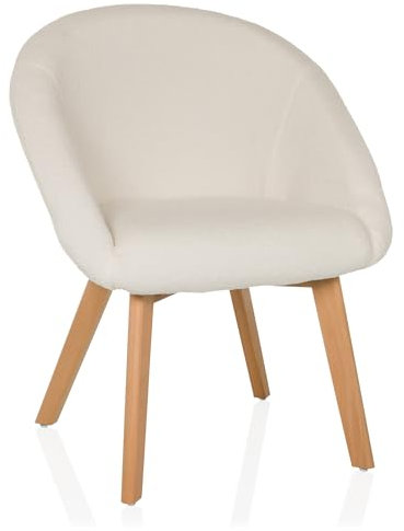 hjh LIVING Esszimmerstuhl aus weichem Bouclé-Stoff Scandi TED Polsterstuhl Sessel mit Holzbeinen, bequem gespolstert, Weiß