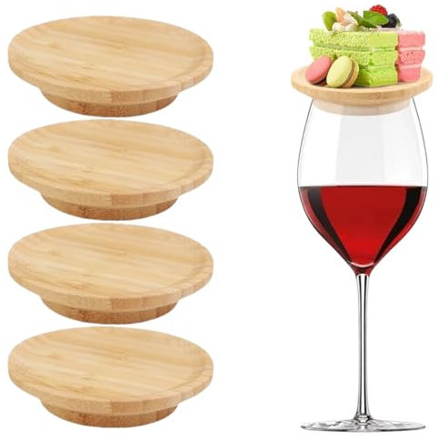 WUSJCOF 4 Stück Weinglas Topper Holz, Wine Glass Charcuterie Topper, Vorspeisenteller Weinglas Aufsatz, für Desserts, Getränke, Familienessen & Partyzubehör