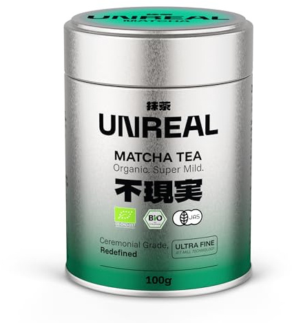 UNREAL® 100g Ceremonial Bio Matcha – 100% Japanischer Zeremonieller Grüntee – Premium Qualität aus Shizuoka – Für Tee, Latte & Smoothies – Besonders fein vermahlen