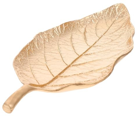 JOINPAYA Bandeja de Joyas Dorada de Aleación de Zinc Diseño en Forma de Hoja, Práctica para Almacenamiento y Decoración Elegante del Hogar