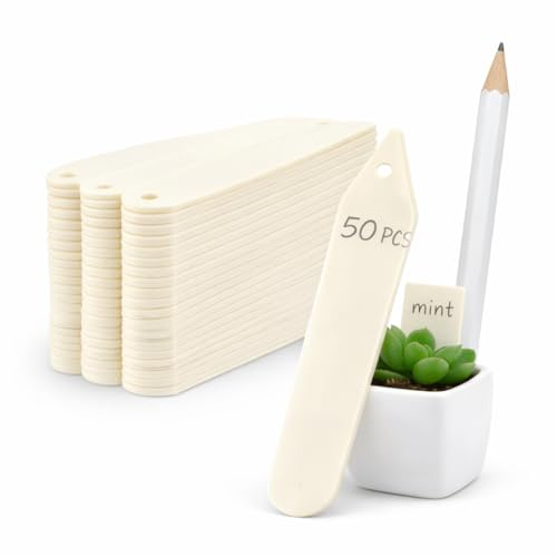Plant Labels 50 Pack with Pencil - Writable Garden Plant Markers, Writable Plant Tags for Pots, Seedlings, Herbs, Flowers & Vegetables, Indoor & Outdoor Gardening Supplies for Home Greenhouse Use