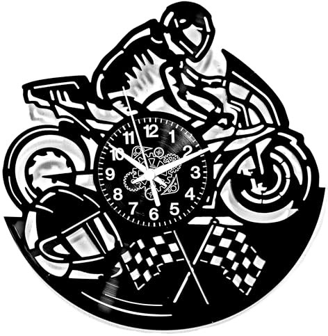 Instant Karma Clocks | Racing Wanduhr mit Motorradfahrer | Sportliche Wanddekoration für Motorradfans & Rennsport-Liebhaber (Schwarz-Vinyl)