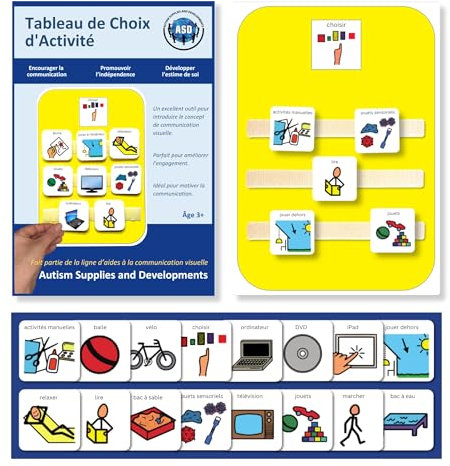 Tableau de Choix d’Activités Non Verbal -16 Pictogrammes Autisme - Emploi du Temps/Rituel Enfant - Maternelle, TSA/TDAH Outil