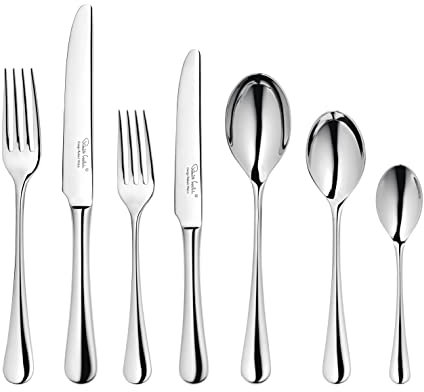 Robert Welch Radford Bright, 56 Piece Cutlery Set for 8 People. Made from Stainless Steel. Dishwasher Safe.