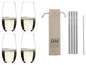 RIEDEL, Champagner-Glas O 4er Set, 0414/28 x 2 + Gratis 4er Set EKM Living Edelstahl Trinkhalme