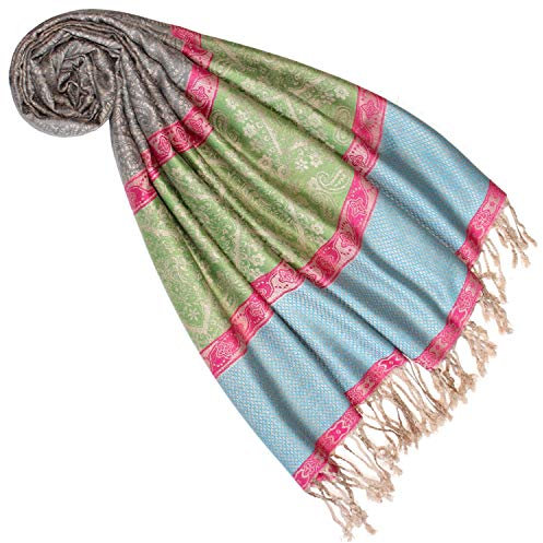 Lorenzo Cana Pashmina Schal Schaltuch jacquard - gewebt Paisley Muster 70 x 180 cm Tuch Naturfaser Grau Grün Türkis 9333477