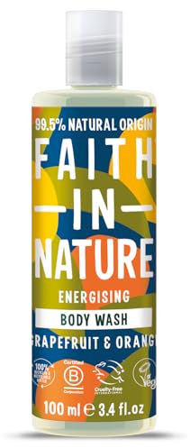 Faith In Nature 100ml Travel Size Grapefruit & Orange Body Wash, Energising Shower Gel, Vegan & Cruelty Free, No SLS or Parabens