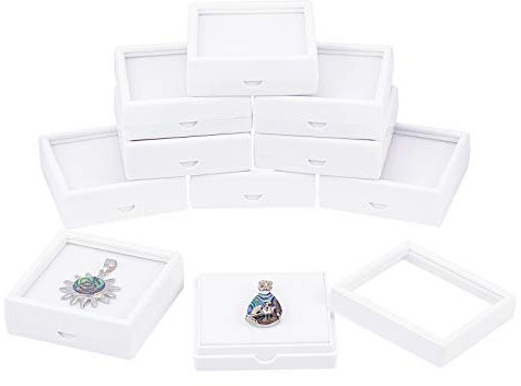BENECREAT 10PCS White Edelstein Display Box 6x6x2cm Quadratischer Acryl Schmuckschatulle Behälter Mit Durchsichtigen Deckeln Und Schwamm Innen Für Edelsteine, Münzen, Schmuckverpackung