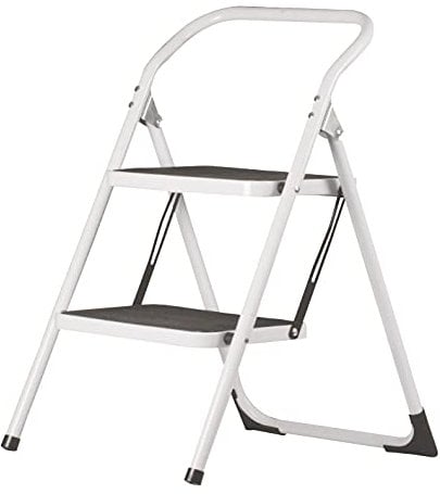 Amig - Sgabello pieghevole a 2 gradini | Sgabello Pieghevole | Dimensioni: 77 x 59 x 48 cm | Sgabello con due gradini antiscivolo | Peso massimo 150 kg | Acciaio | Bianco e Nero